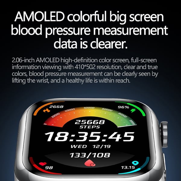 Smart Watch - 2.06 inch AMOLED full touch smartklokke med BLE 5.3, IP67, 530mAh batteri, magnetisk lading, NFC - kompatibelt med Apple, Samsung, Huawei Brown