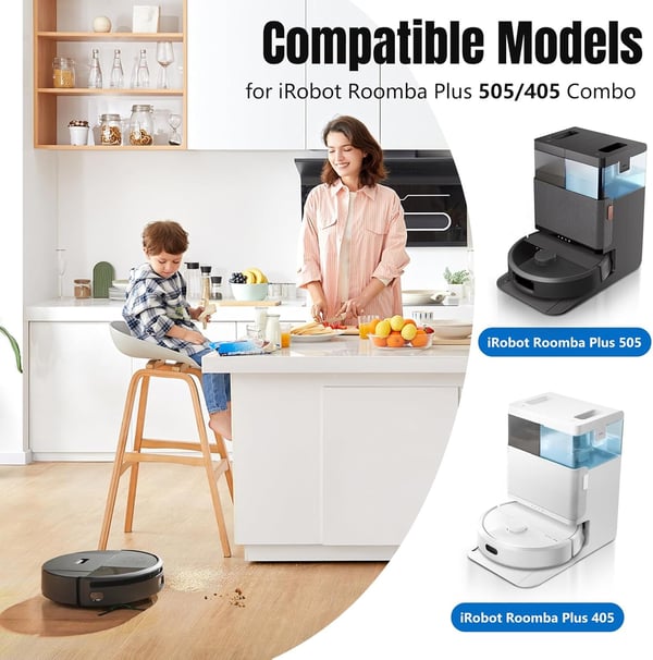 Erstatningssett for iRobot Roomba Plus 405/505 Combo robotstøvsuger - Hovedbørste, filtre, sidebørster, støvposer og mopper