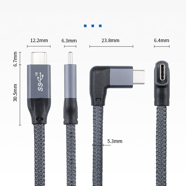 100W USB-C til USB-C Kabel med Vinkelkontakt, 20Gbps Dataoverføring og 4K Video Støtte 1.5m