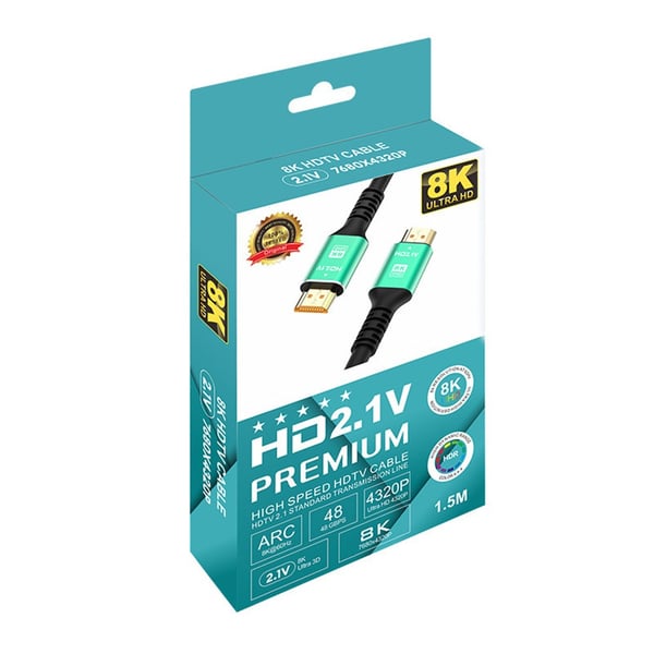 8K HDTV 2.1 Kabel - Grønn Aluminium Legering - For Gaming, TV, PC, Projektor - Støtter Høy Oppløsning og Rask Overføring 5m