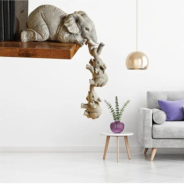 Elefantstatue - Elefantsett - Dekorativ harpiksskulptur for hjem, stue, soverom og kontor - 3 stk