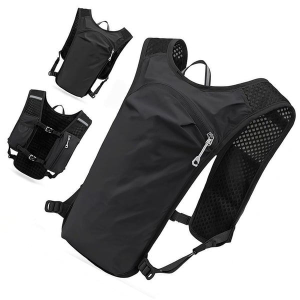 Sport ryggsekk kompatibelt med løping og maraton, lett nylon vest med vannflaskeholder, multifunksjonell løpeveske med justerbare stropper Black