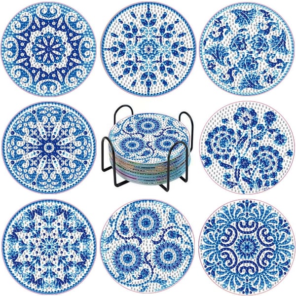 8-osainen Mandala Timanttimaalaus Lasinaluset, Akryyli ja Kirkkaat Timantit, Sininen/Merensininen, 10cm x 10cm x 0.3cm, Käsintehty DIY Taide ja Lämpöeristys 8-osainen Mandala Timanttimaalaus Lasinaluset, Akryyli ja Kirkkaat Timantit, Sininen/Merensininen, 10cm x 10cm x 0.3cm, Käsintehty DIY Taide ja Lämpöeristys