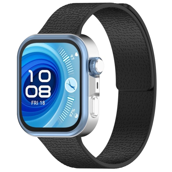 Mykt magnetisk armbånd i litchimønster kompatibelt med Huawei Watch Fit 4, Fit 4 Pro og Fit 3 Black