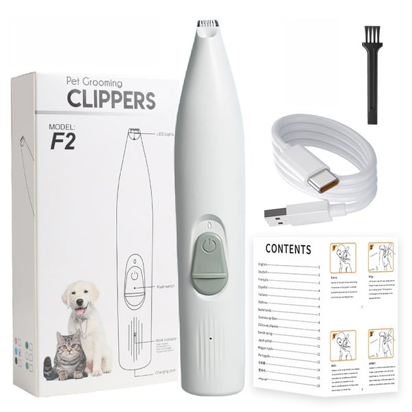 Pet Grooming Clipper - Mild Lav Støj Design til Pote, Øre og Ansigt - Ideel til Hunde og Katte White