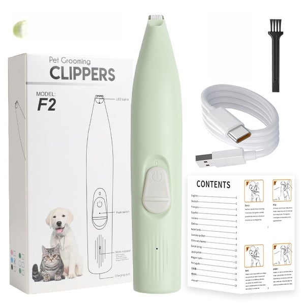 Pet Grooming Trimmer - Skånsom og Stille Elektrisk Klipper for Hund og Katt - Perfekt for Poter, Ører og Øyne Green
