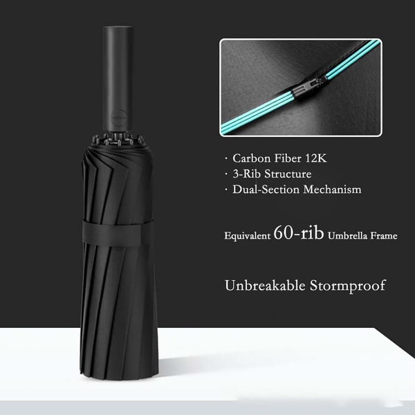 Automatisk Stormparaply med 60 Ribber (12x5) - Vindtett, Stor og Perfekt for Par Black
