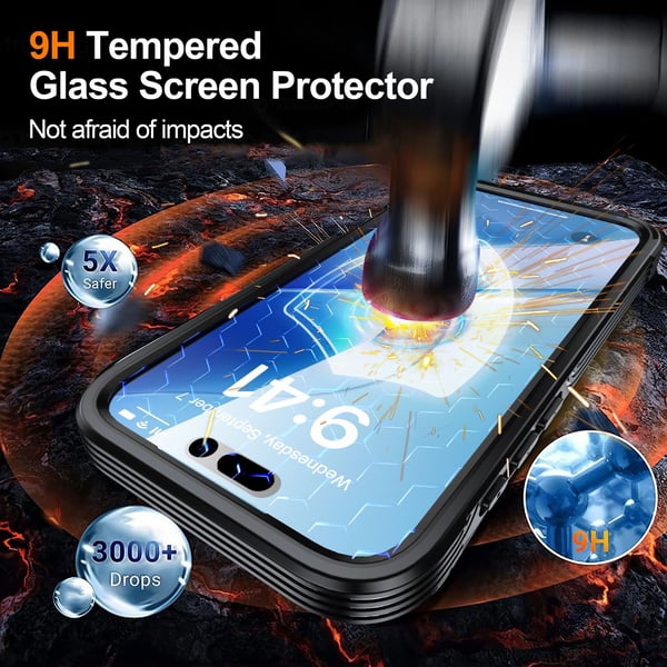 Oransje 9H herdet glass støtsikkert telefondeksel kompatibelt med iPhone 17 Pro, magnetisk trådløs lading