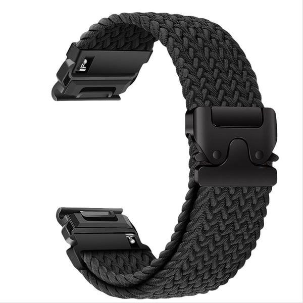 Joustava nailonpunottu kellon ranneke, yhteensopiva Garmin Fenix 8/7X Pro/955/965 -sarjan kanssa, pikalukittava magneettisolki Black 26 mm