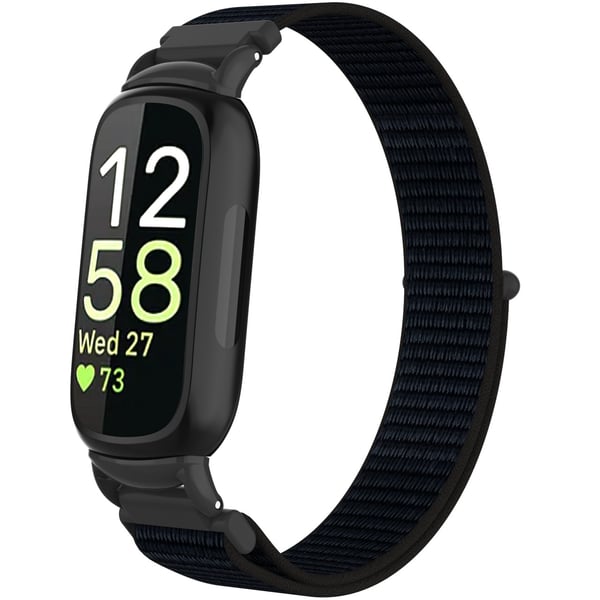 Nylon Loop Borrelåsrem Kompatibel med Fitbit Inspire 3 - Tilgjengelig i flere farger Black