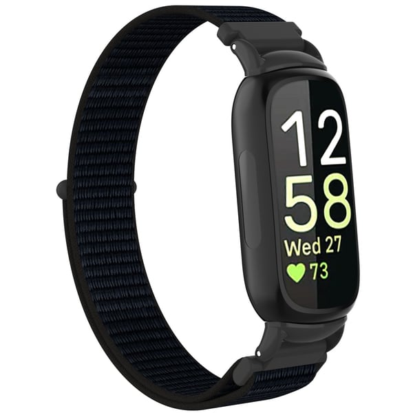 Nylon Loop Borrelåsrem Kompatibel med Fitbit Inspire 3 - Tilgjengelig i flere farger Black