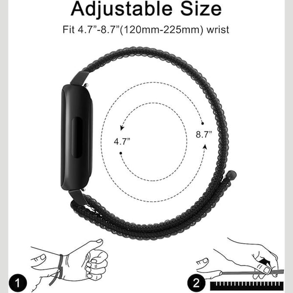 Nylon Loop Borrelåsrem Kompatibel med Fitbit Inspire 3 - Tilgjengelig i flere farger Black