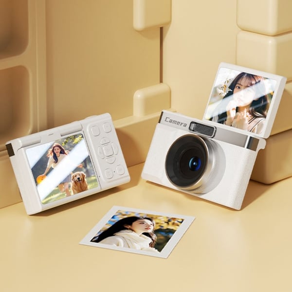 Retro Digitalkamera med høy piksel, dobbel linse, 5x optisk zoom og 2,4" LCD-skjerm White