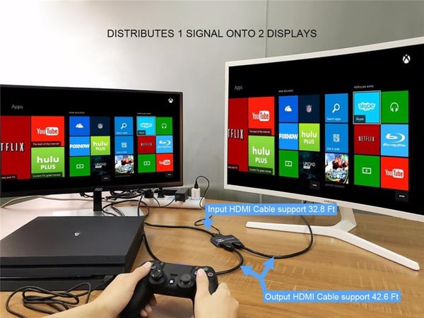 HDMI-splitter 1x2 for 2 skjermer 3D / 4K / 1080p