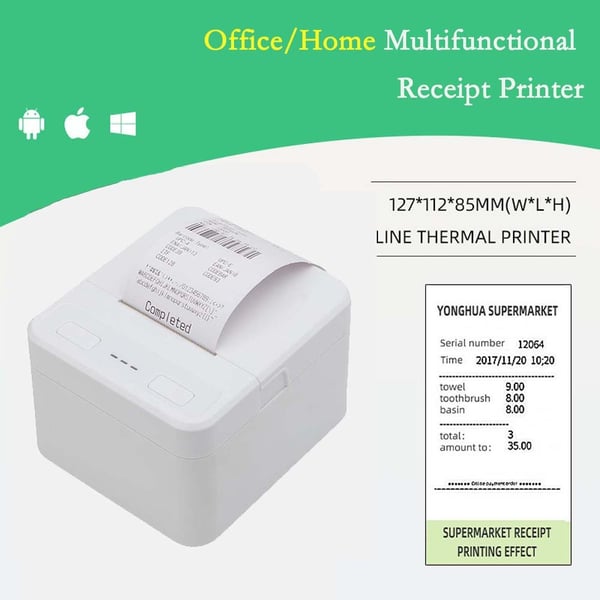 58 mm:n USB+Bluetooth-lämpökirjoitin – nopea, kannettava POS-kirjoitin Androidille, iOS:lle ja Windowsille White