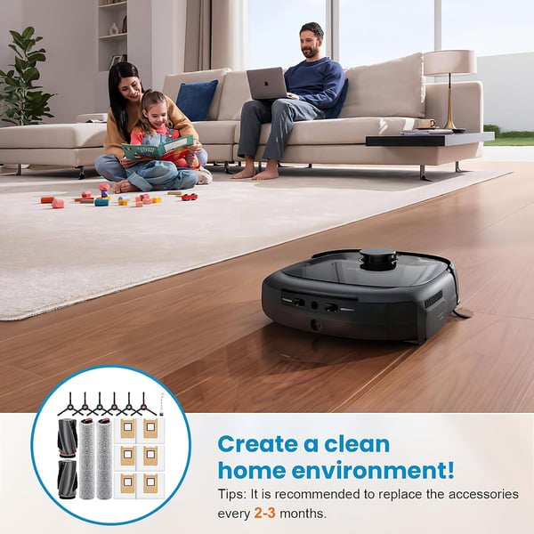 17 Deler Tilbehørssett Kompatibelt med Eufy RoboVac E28 Omni/E25 Omni - Hovedbørster, Sidebørster, Støvposer
