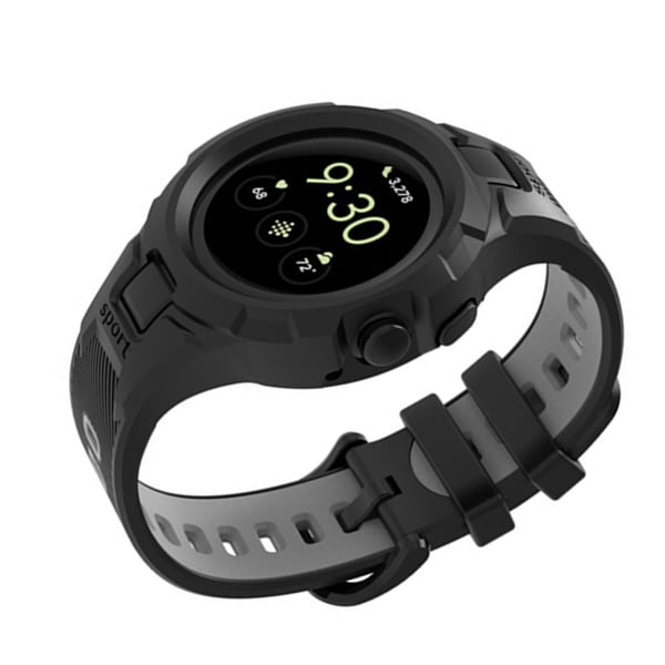 TPU Sport Band Kompatibelt med Google Pixel Watch 2 / Google Pixel Watch med Integrert Deksel Grey+Black