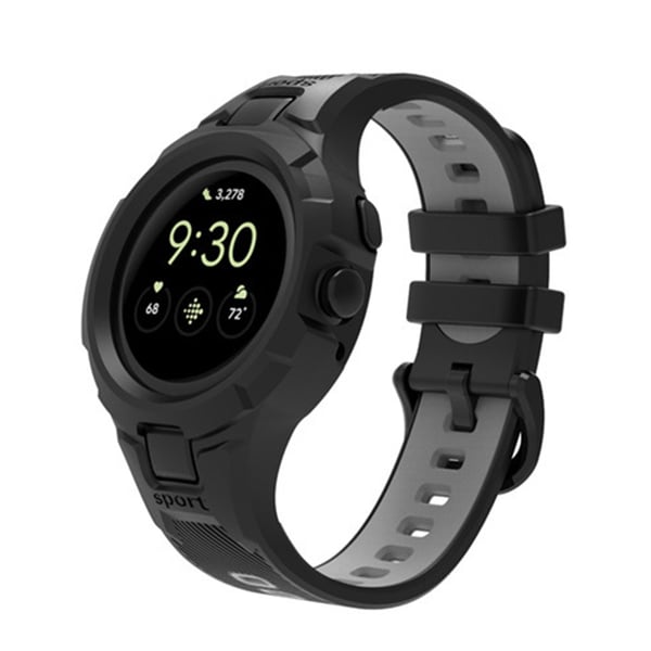 TPU Sport Band Kompatibelt med Google Pixel Watch 2 / Google Pixel Watch med Integrert Deksel Grey+Black