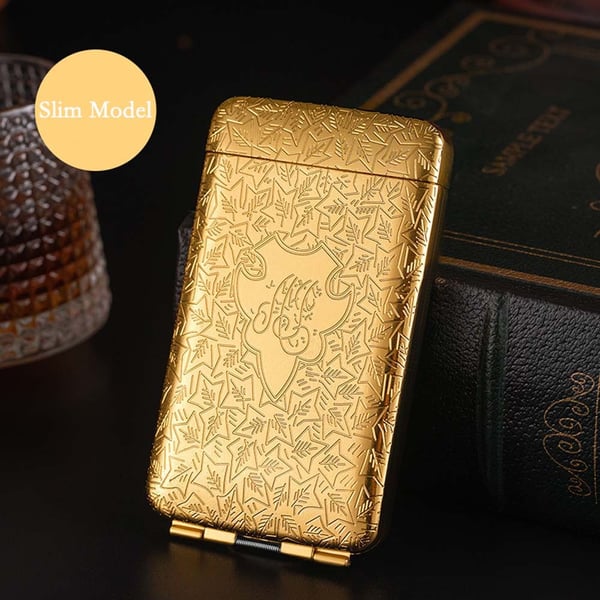 Metal Trefoldet Flip Top Cigaretetui - Holder 20 Slim Cigaretter, Kompatibel med alle Slim Cigaretter Gold