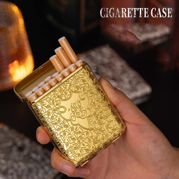 Metall Tre-Fold Flip Top Sigarettetui - Holder 20 Slanke Sigaretter Gold