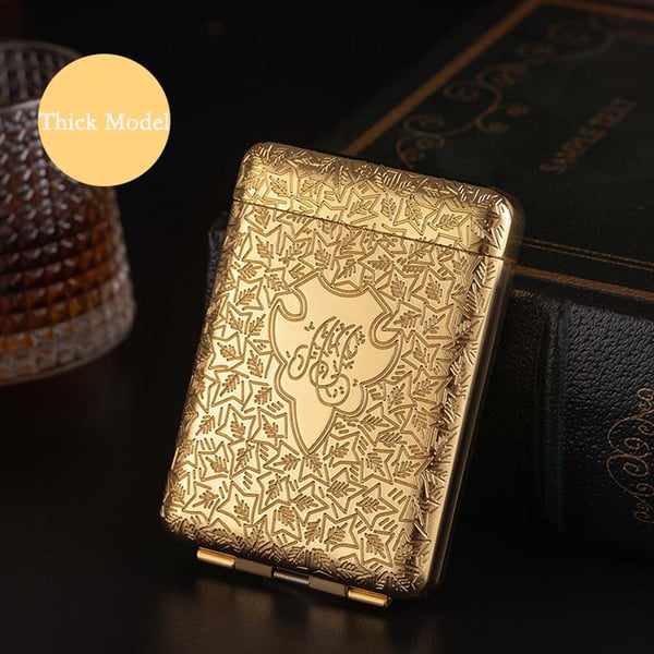 Metall Cigarettfodral med Tre Fack - Rymmer 16 Cigaretter i King Size Gold