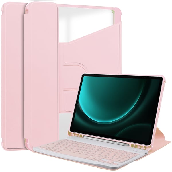 360° Kääntyvä Bluetooth-näppäimistökotelo, yhteensopiva Samsung Galaxy Tab S10 Ultra/S9 Ultra/S8 Ultran kanssa - Pinkki