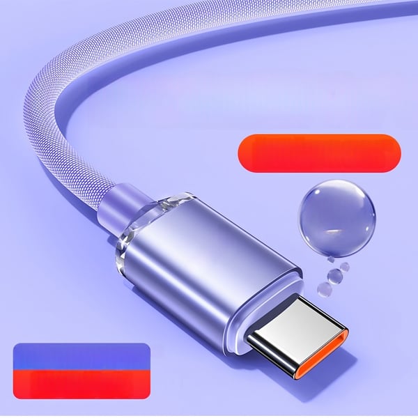 Universal Ladekabel 2-Pakning: 120W Hurtiglading, Auto Av, Kompatibel med Huawei, Samsung, APPLE, Garmin Purple 1 m