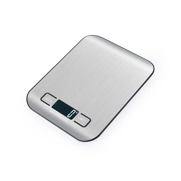 Oppladbar digital kjøkkenvekt med batterier inkludert - Sølv rustfritt stål 5kg/1g