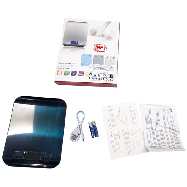 Oppladbar digital kjøkkenvekt - 5 kg presisjonsmatvekt med tareringsfunksjon og USB-lading 10kg/1g