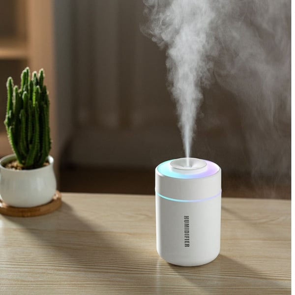 Luftfukter for hjemmet - kontinuerlig/intermitterende tåke for soverom og hybel, fargerik nattlampe, stille drift og automatisk avstenging White