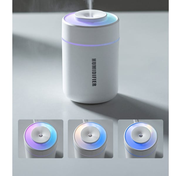 Luftfukter for hjemmet - kontinuerlig/intermitterende tåke for soverom og hybel, fargerik nattlampe, stille drift og automatisk avstenging White