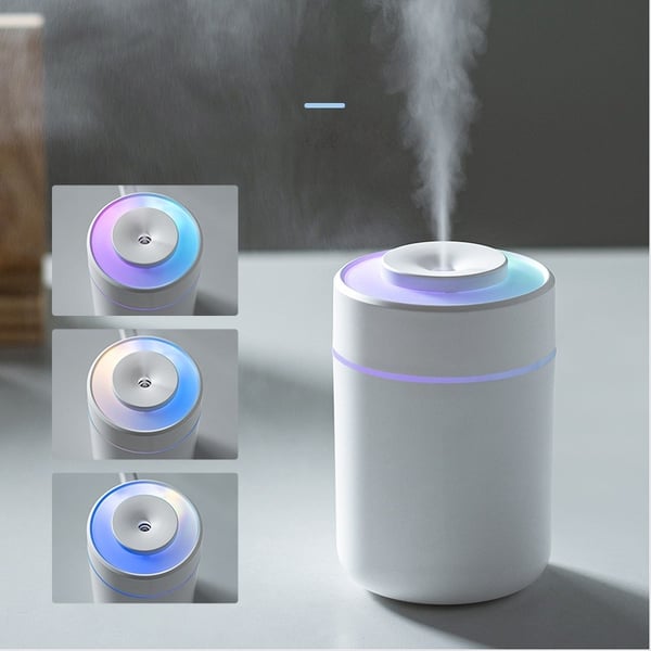 Luftfukter for hjemmet - kontinuerlig/intermitterende tåke for soverom og hybel, fargerik nattlampe, stille drift og automatisk avstenging White