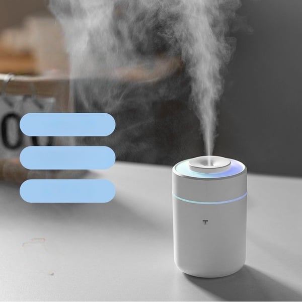 Luftfukter for hjemmet - kontinuerlig/intermitterende tåke for soverom og hybel, fargerik nattlampe, stille drift og automatisk avstenging White