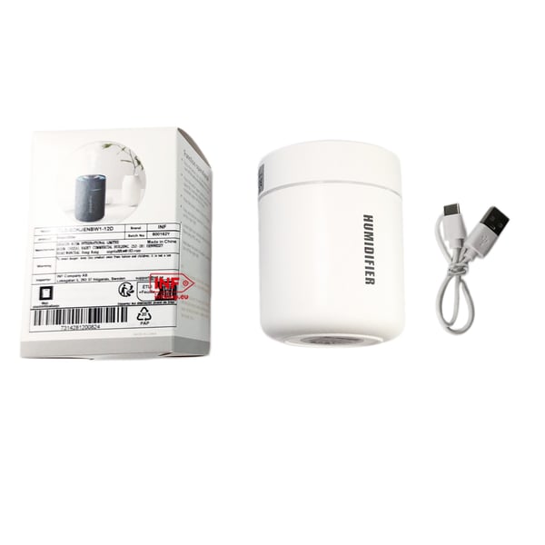 Luftfukter for hjemmet - kontinuerlig/intermitterende tåke for soverom og hybel, fargerik nattlampe, stille drift og automatisk avstenging White