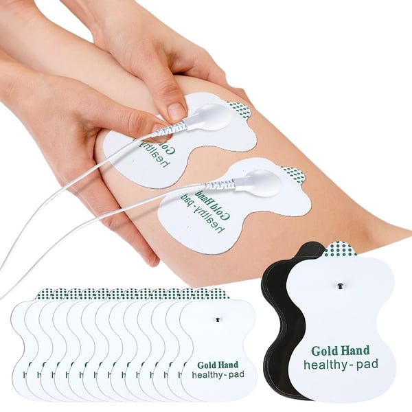 Gresskarlignende elektrodeputer - 2 stk/5 par - snap-on hydrogel reservedeler for muskelstimulering, selvadhesiv og gjenbrukbar, kompatibel med de fleste TENS- og EMS-enheter
