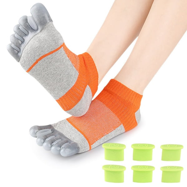 Justerbare Tåseparator Sokker - Knystkorrektion & Tåjustering for Komfort og Fodpleje Grey+Orange Justerbare Tåseparator Sokker - Knystkorrektion & Tåjustering for Komfort og Fodpleje Grey+Orange