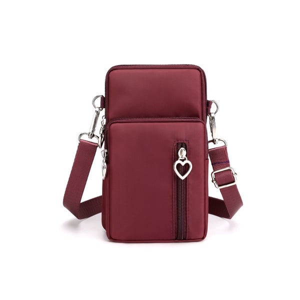 Liten Crossbody-väska i Nylon för Telefon - Kompakt & Lättviktig för Daglig Användning, kompatibelt med Huawei, Samsung, APPLE, Garmin WineRed