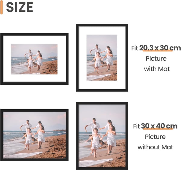 6x8 Tommer Svart PVC Fotoramme Sett med Passepartout - 5 Pakning, Vis Bilder på Vegg eller Bordplate
