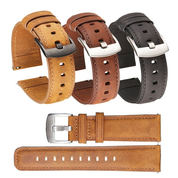 Hurtigutløsende Crazy Horse Lær Smartklokkereim Kompatibel med Samsung og Huawei Brown 22 mm