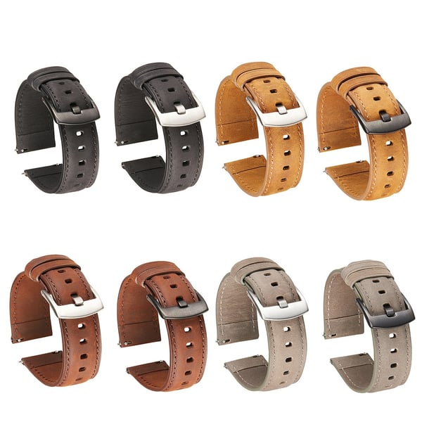 Hurtigutløsende Crazy Horse Lær Smartklokkereim Kompatibel med Samsung og Huawei Brown 22 mm