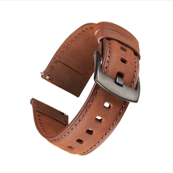 Hurtigutløsende Crazy Horse Lær Smartklokkereim Kompatibel med Samsung og Huawei Brown 22 mm