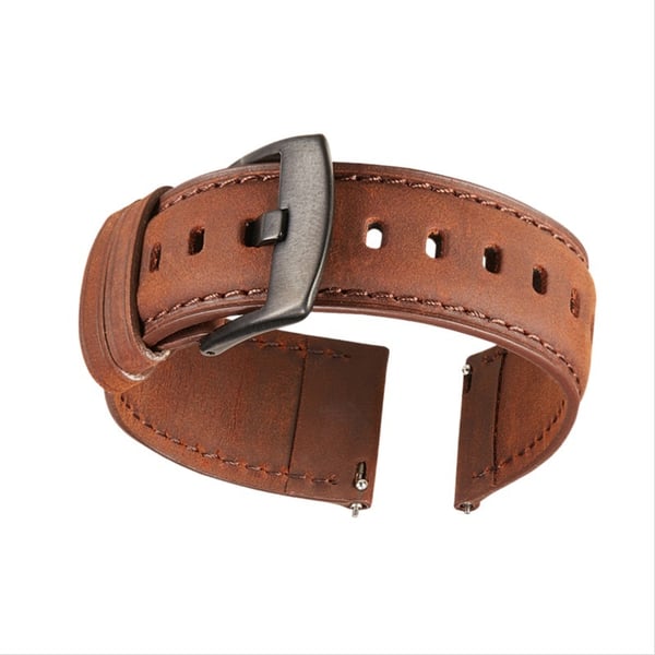 Hurtigutløsende Crazy Horse Lær Smartklokkereim Kompatibel med Samsung og Huawei Brown 22 mm