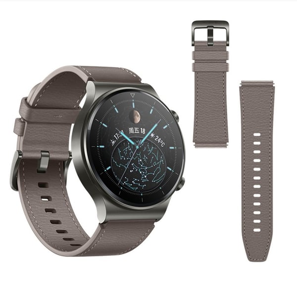 22mm Lærreim Kompatibel med Huawei GT2 Pro Smartklokke - Stilig Erstatningsreim Grey