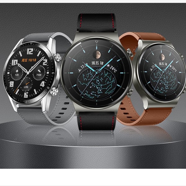 22mm Lærreim Kompatibel med Huawei GT2 Pro Smartklokke - Stilig Erstatningsreim Grey