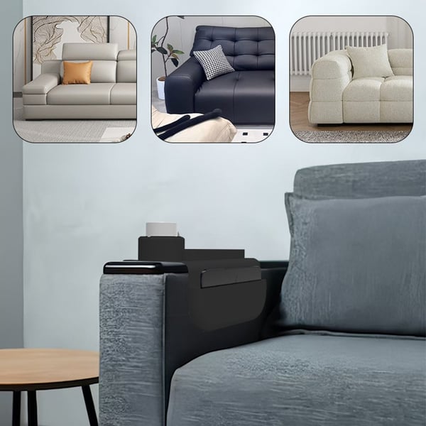 Sort Silikone Sofa Armlæn Kopholder Bakke - Spildsikker & Organizer, Kompatibel med de fleste sofaer