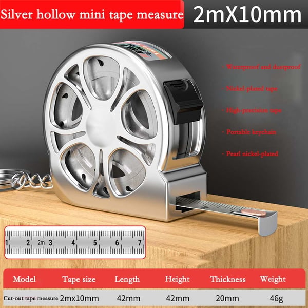 2m Mini Hul Retractable Målebånd - Bærbar Måleverktøy i Rustfritt Stål Silver