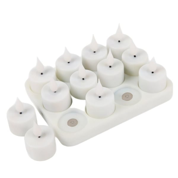 Uppladdningsbara LED-värmeljus med fjärrkontroll, varmvitt, 12-pack, flamlösa ljus för stämningsfull belysning