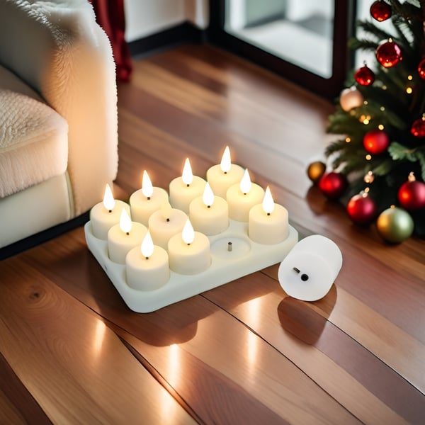 Uppladdningsbara LED-värmeljus med fjärrkontroll, varmvitt, 12-pack, flamlösa ljus för stämningsfull belysning