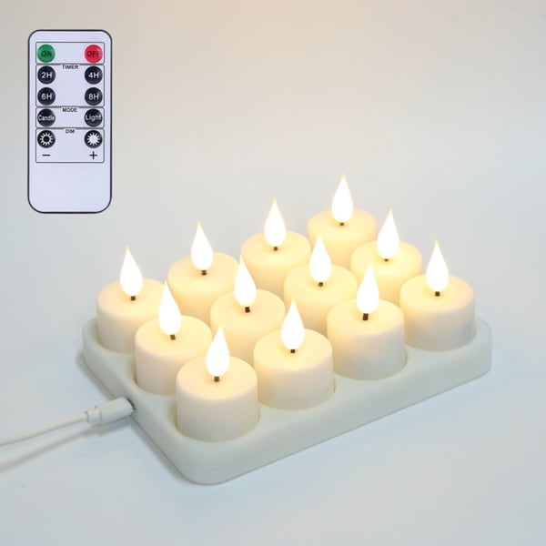 Oppladbare LED Telys med Fjernkontroll, Varm Hvit, Sett med 12, Skap Koselig Stemning Oppladbare LED Telys med Fjernkontroll, Varm Hvit, Sett med 12, Skap Koselig Stemning