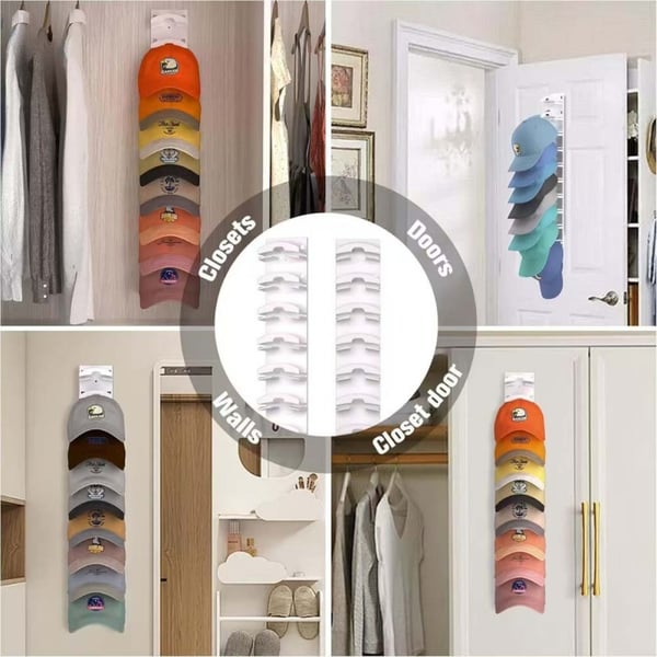 Multi-lags Baseball Cap Vægmonteret Organizer Rack - Nem Installation Hat Opbevaring White